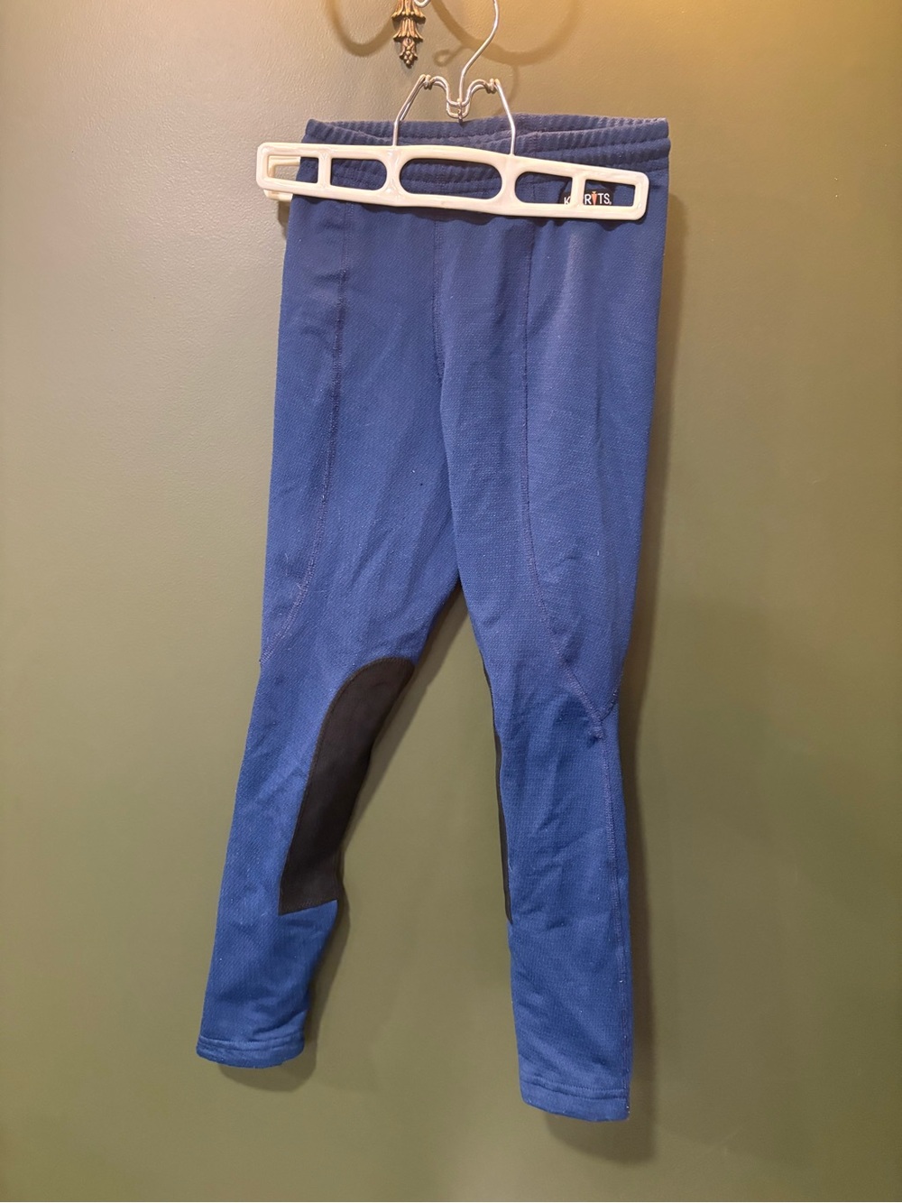 Kerrits Blue Kids Riding Leggings with Black Knee Patches